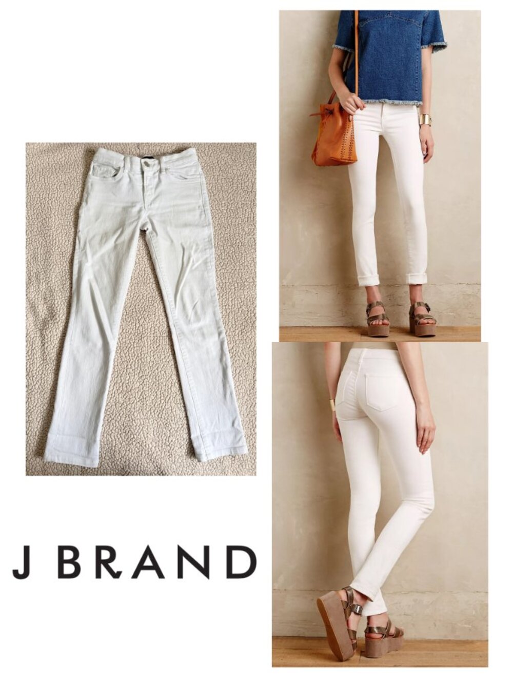 J Brand Women's Size 24 Tropez White Rail Skinny Leg Low Rise Jeans Light Wash